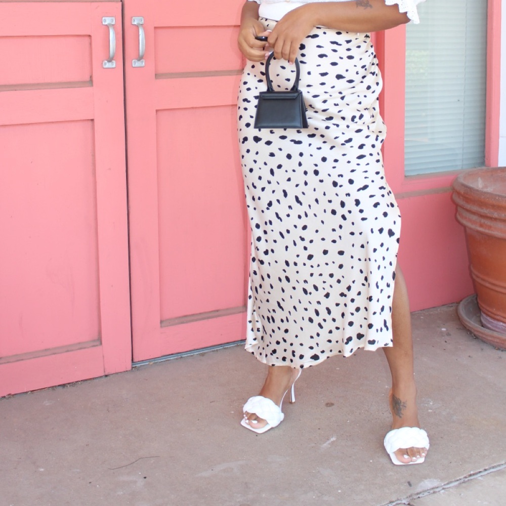Satin spotted midi skirt